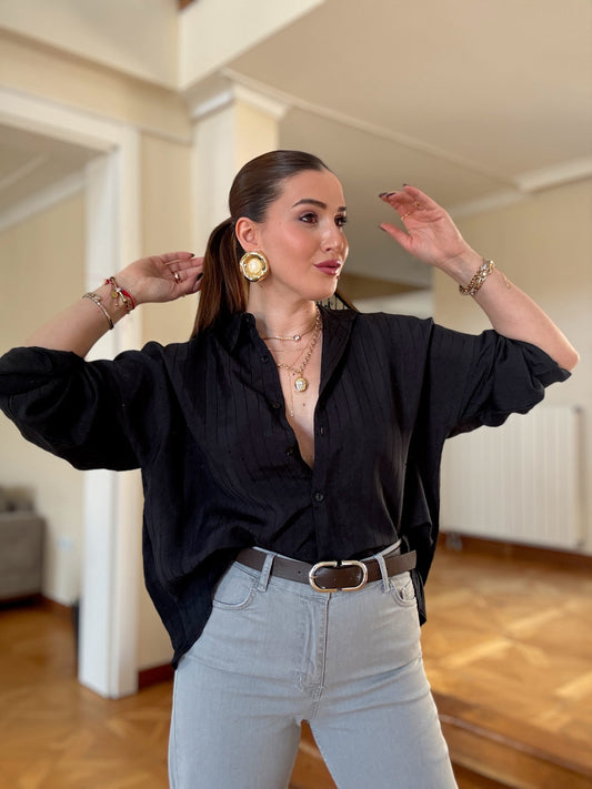 5 Düğme pullu gömlek Siyah