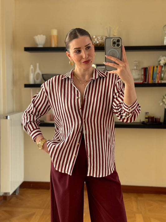 Çizgili klasik gömlek  Bordo