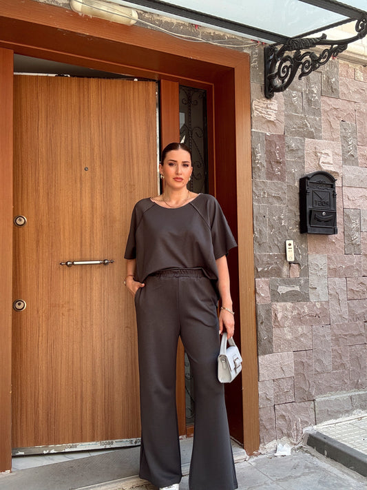 Kayık yaka lazer kesim modal takım ANTRASİT