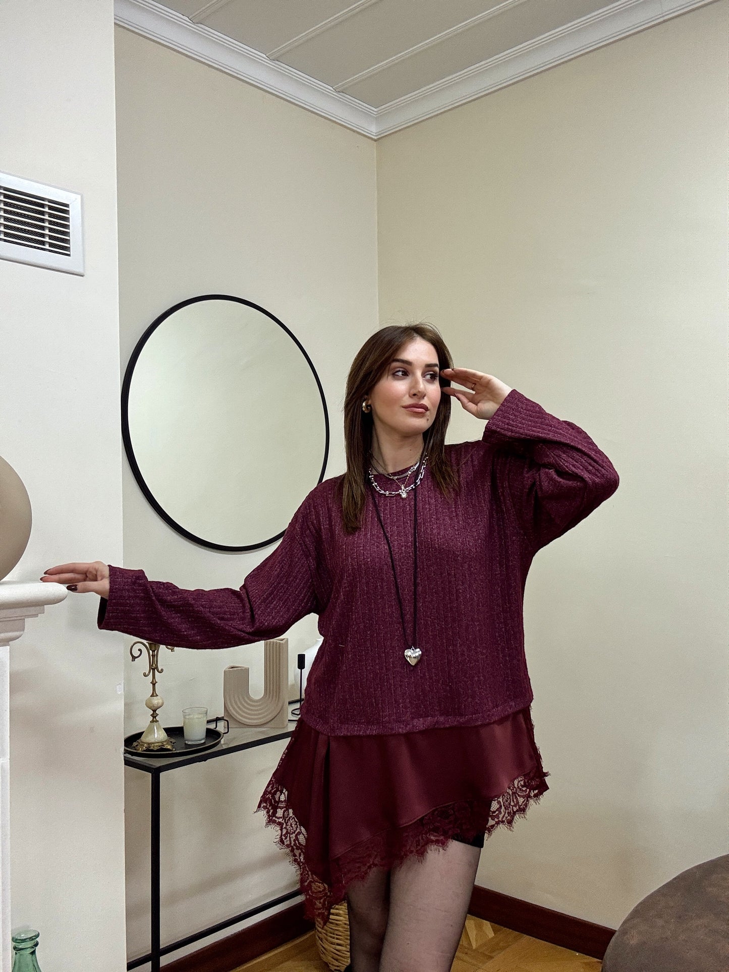 SANTRO eteği güpürlü fitilli kazak-BORDO