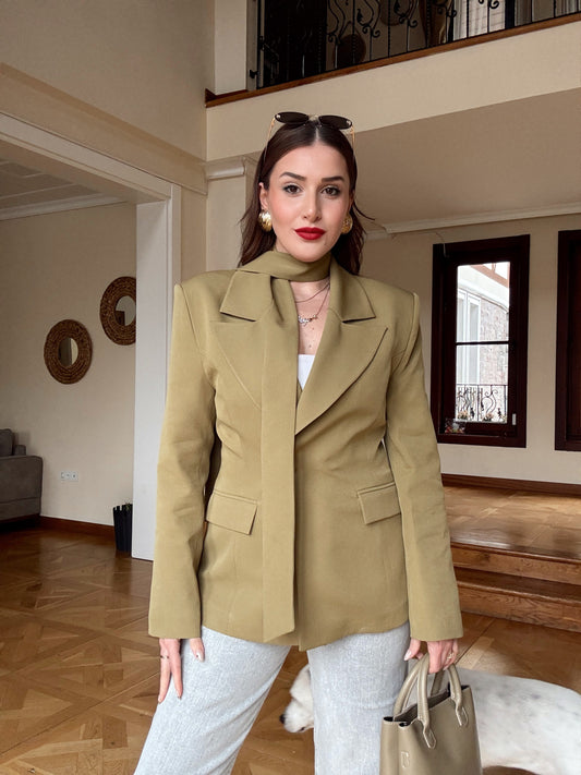 Fular Detaylı Ceket-HAKİ