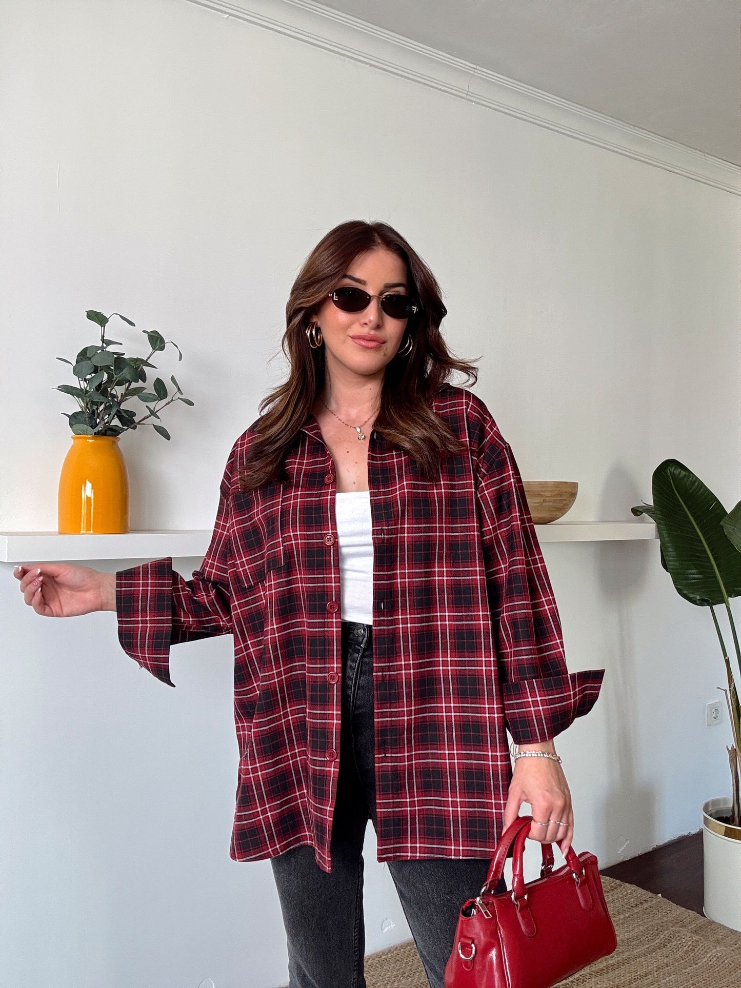 Oversize Oduncu gömlek Bordo
