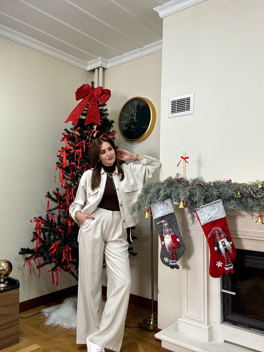 Mandela gold düğmeli ikili takım-BEJ