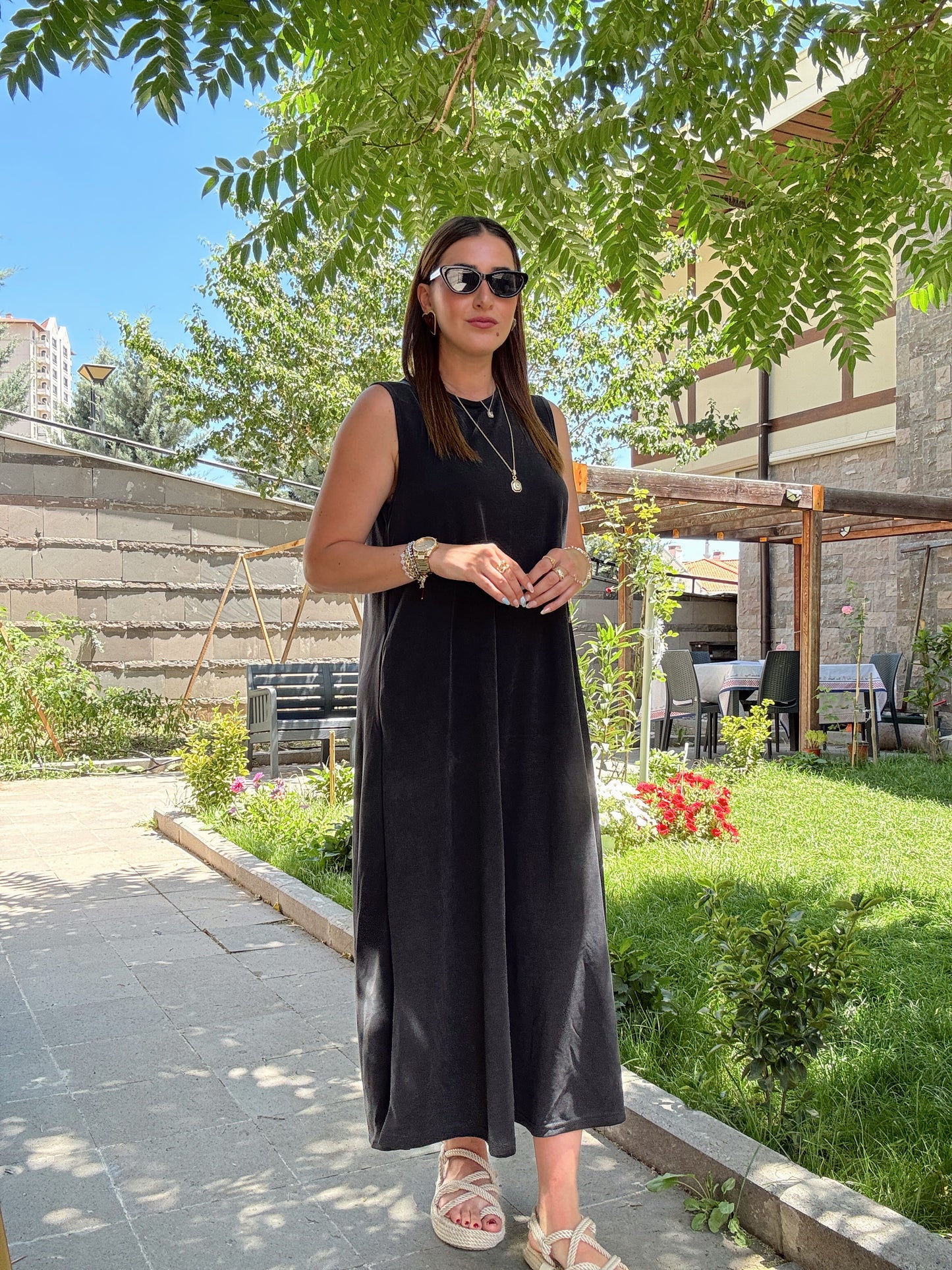 Pike örgü uzun elbise Siyah