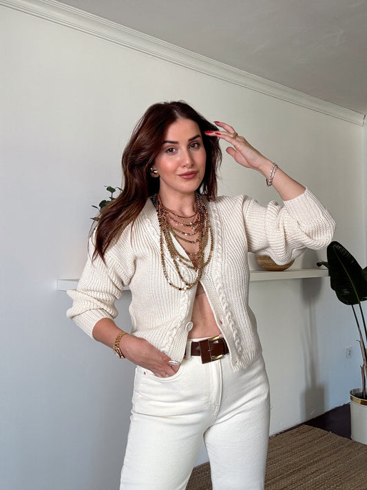 3 Düğme Saç örgü hırka Latte
