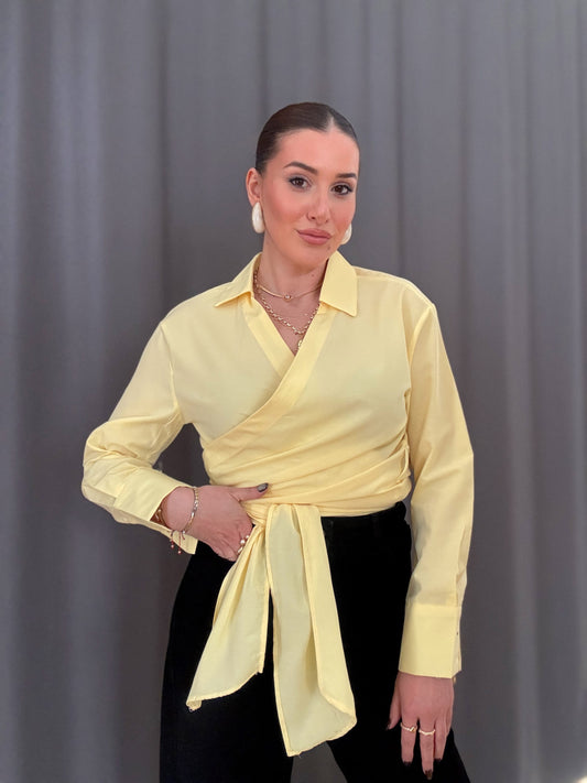 Poplin bağlamalı gömlek Sarı