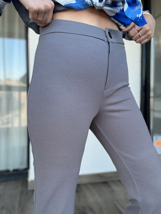 Fitilli İspanyol Paça Pantolon- GRİ