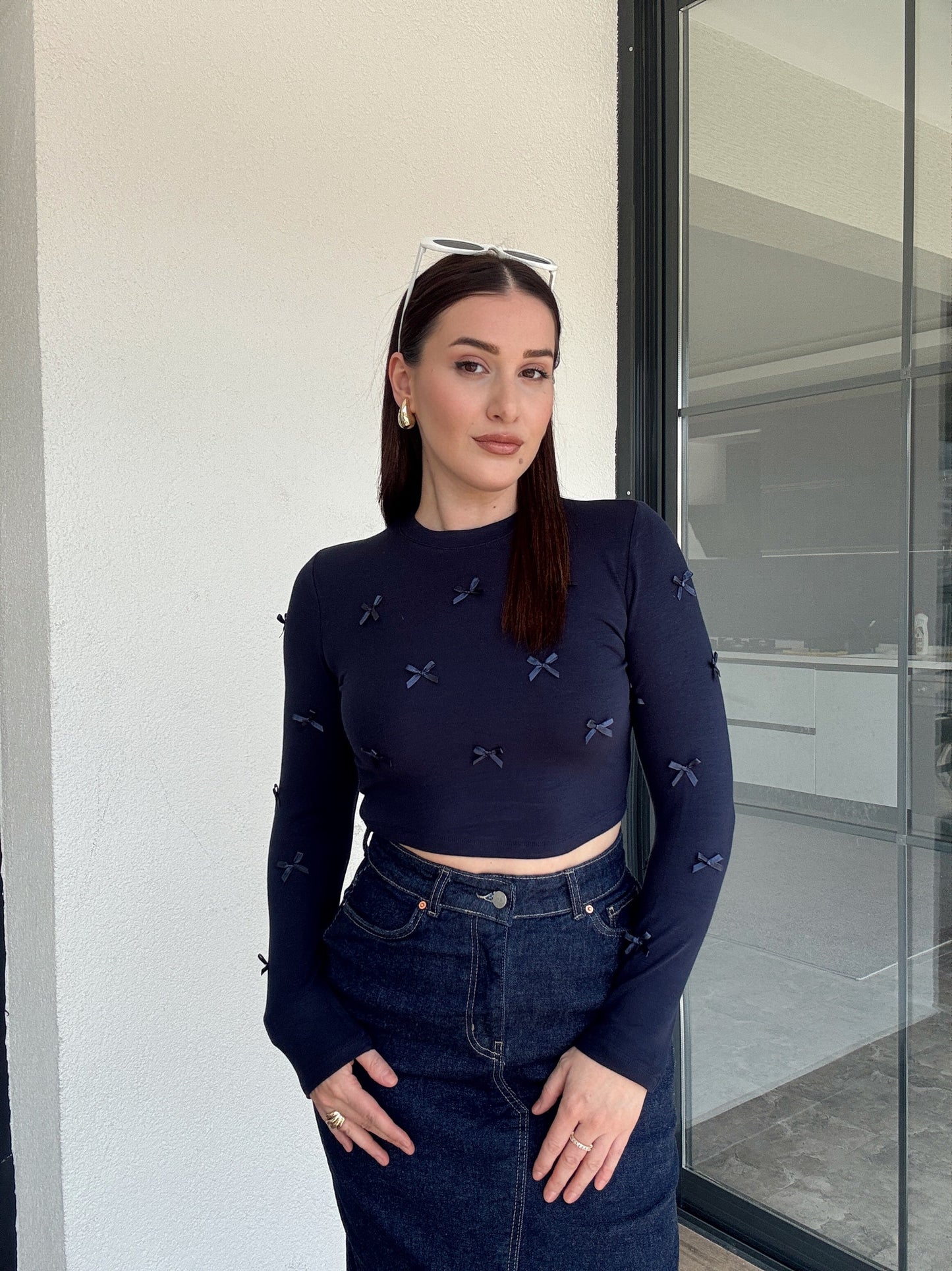 Fiyonklu Crop Bluz LACİVERT