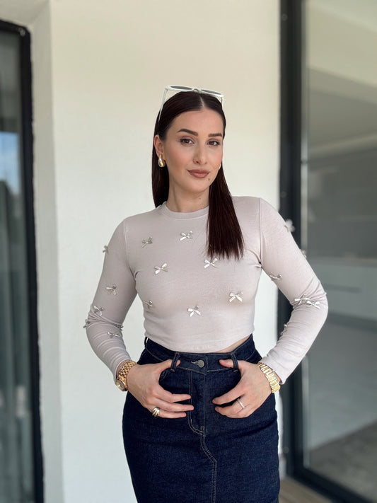 Fiyonklu Crop Bluz TAŞ