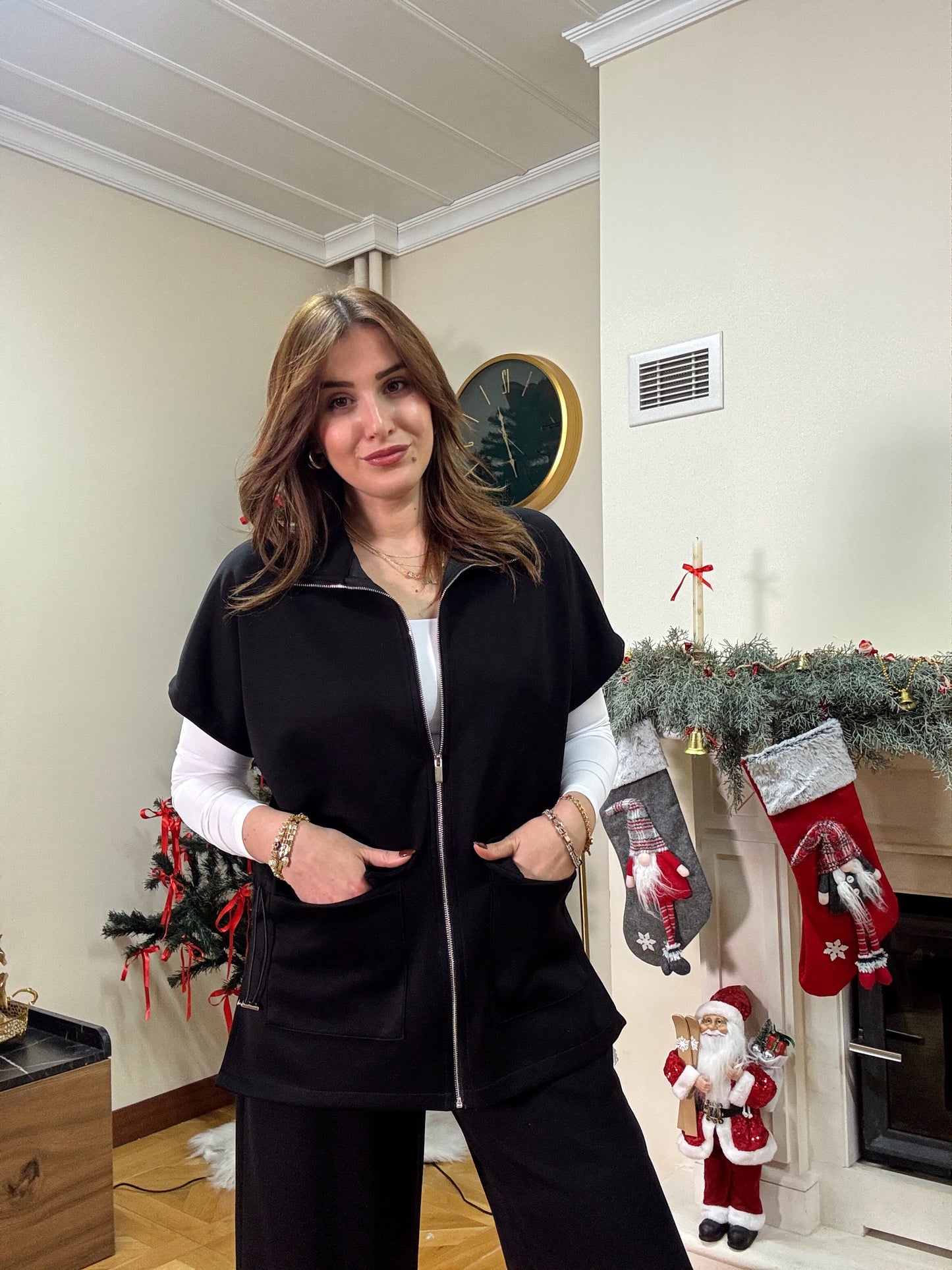 Dıştan cepli fermuarlı premium takım-SİYAH