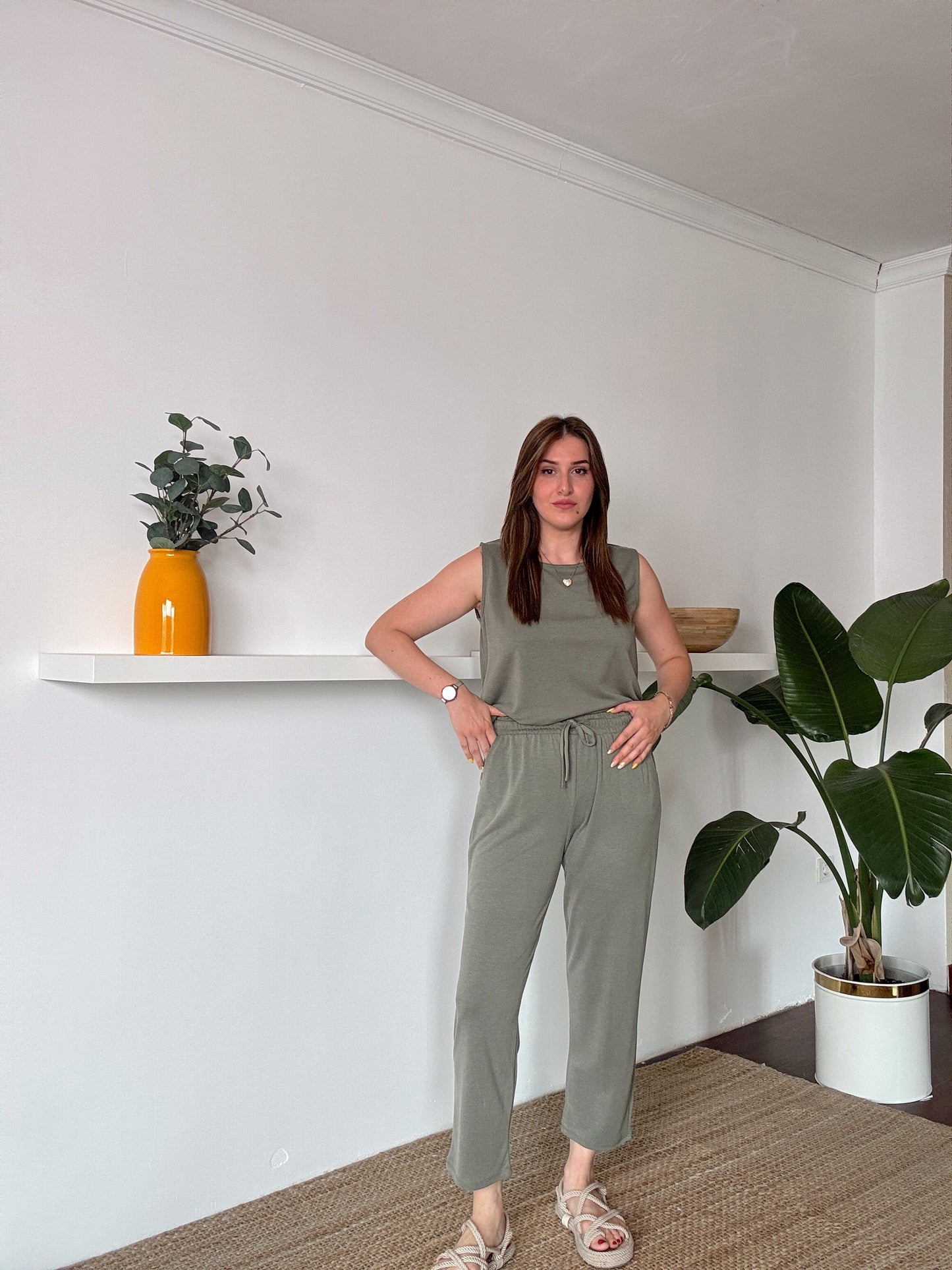 Yıkamalı Modal İkili Takım Haki
