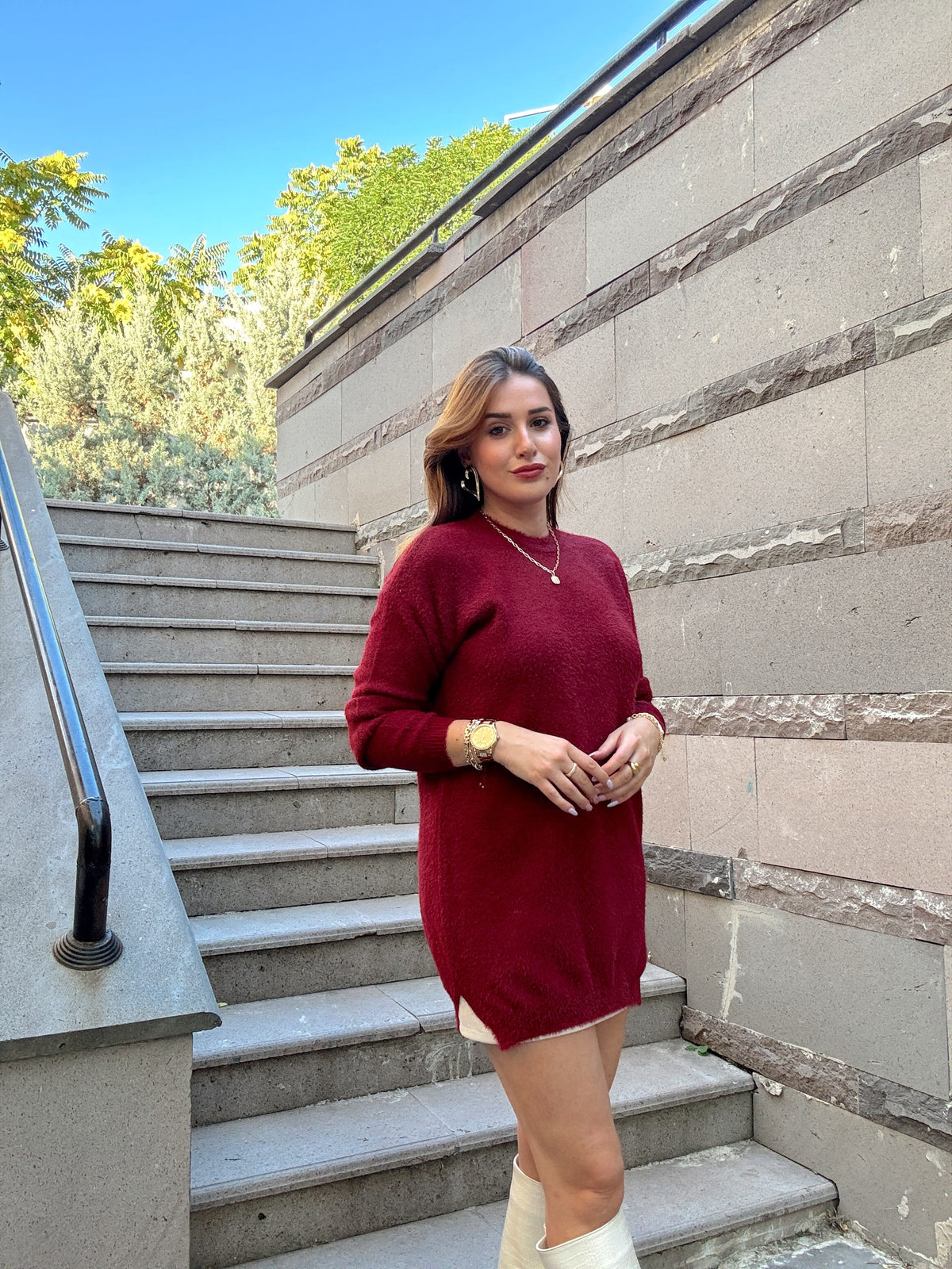 Sakal kumaş BASİC triko kazak Bordo