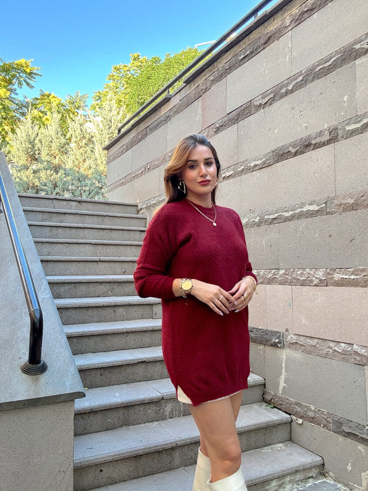 Sakal kumaş BASİC triko kazak Bordo