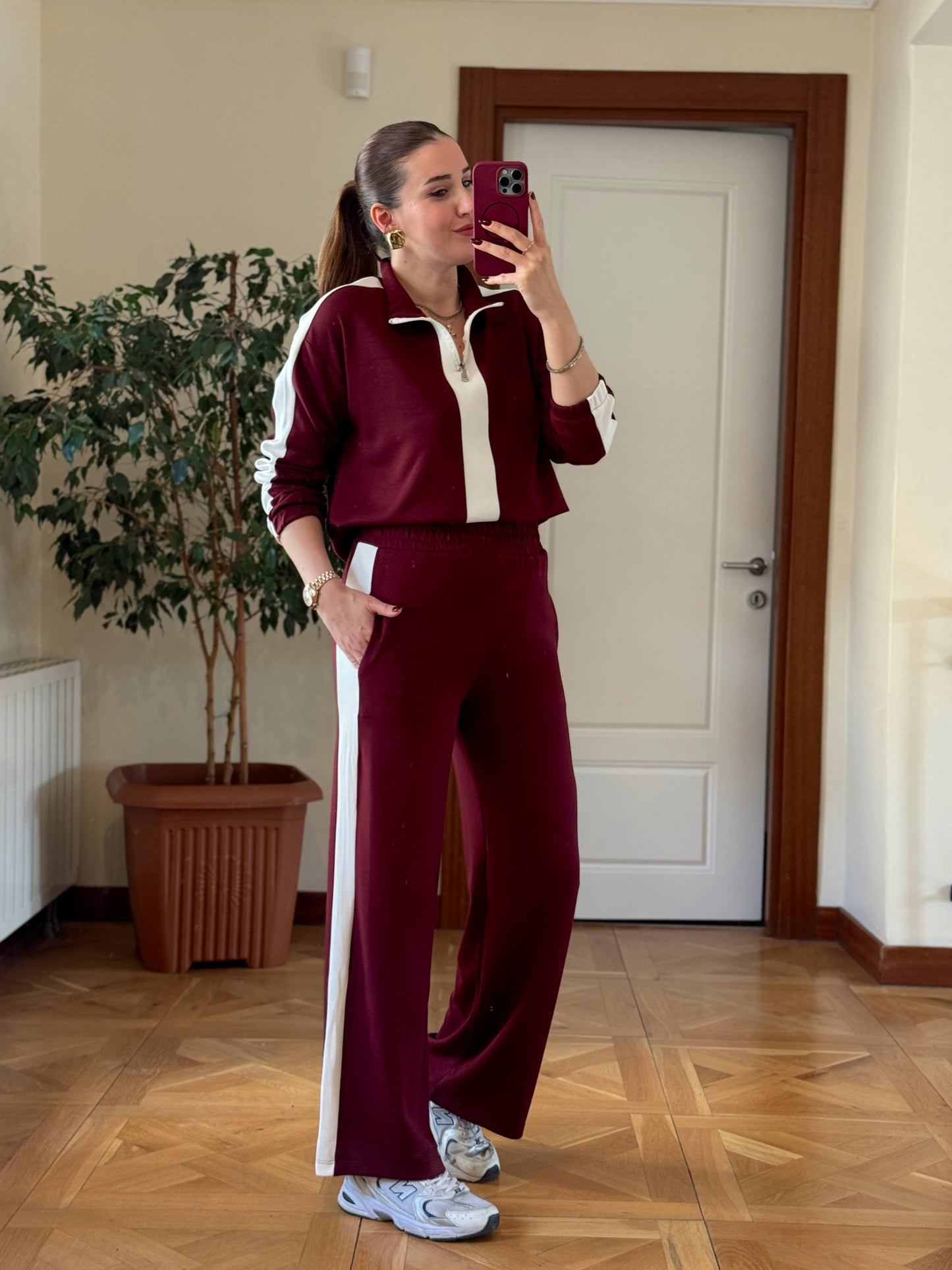 Yarım Fermuarlı Modal Takım Bordo