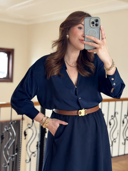 Geniş Manşetli Gömlek - LACİVERT