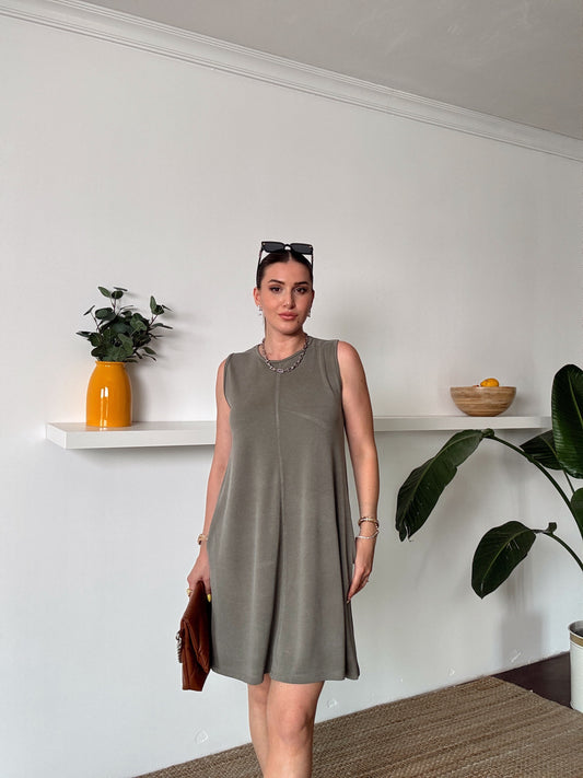 Basic Yıkamalı Elbise Haki