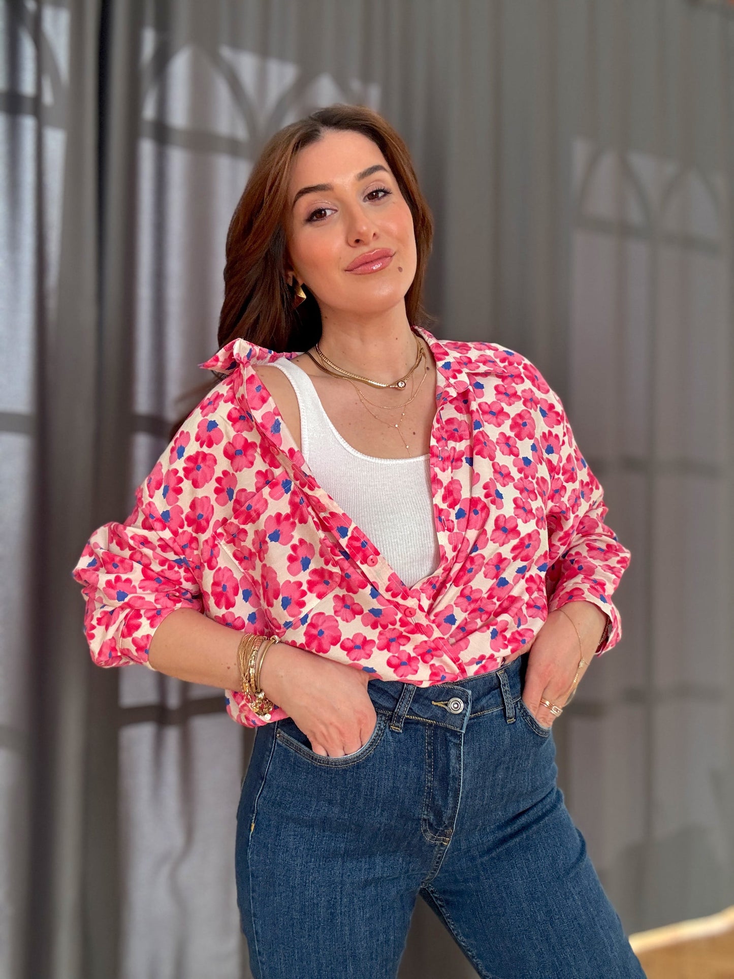 Daisy aerobin oversize gömlek Pembe