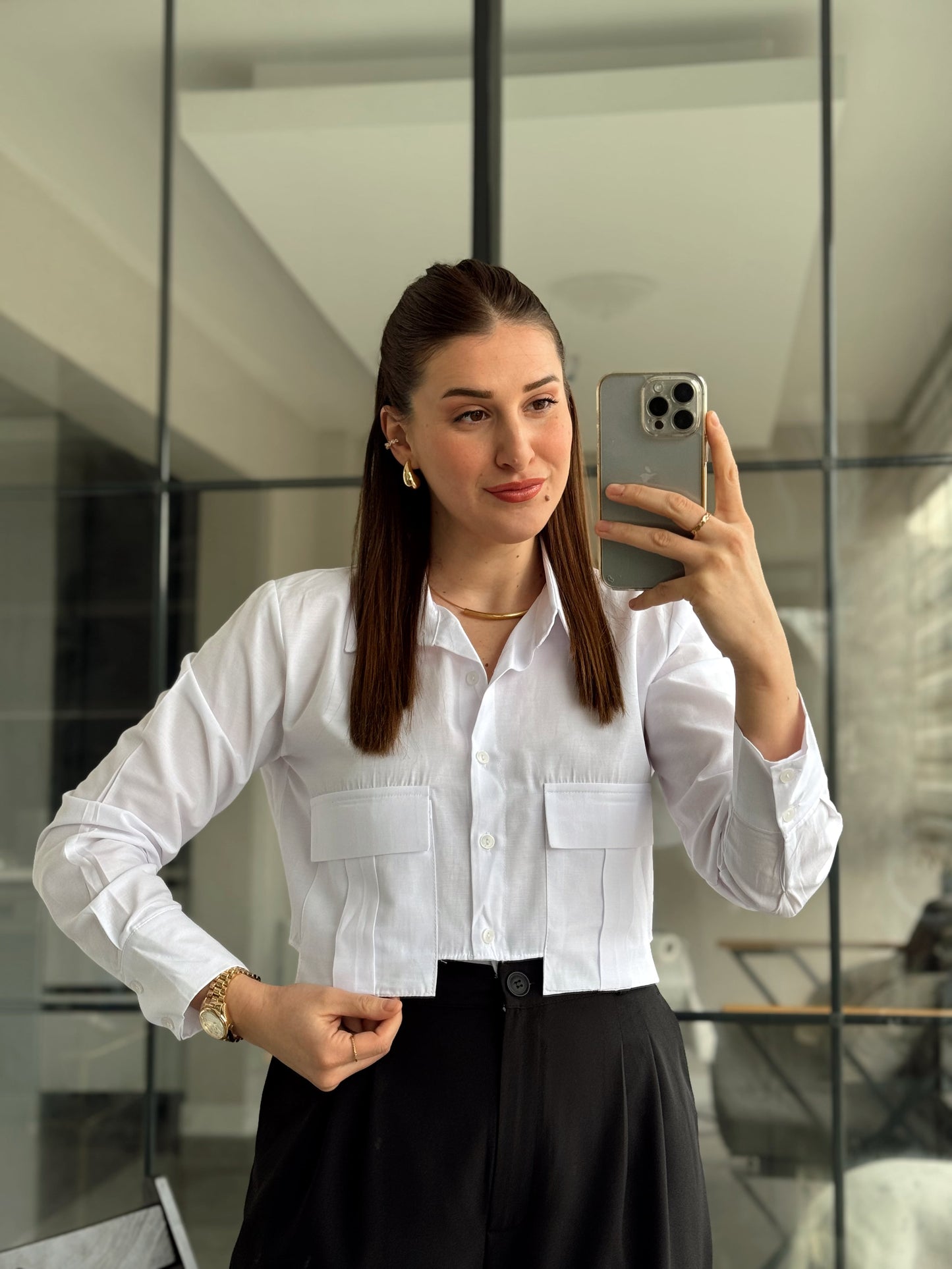 Rennie Cep Detaylı Poplin Gömlek - BEYAZ