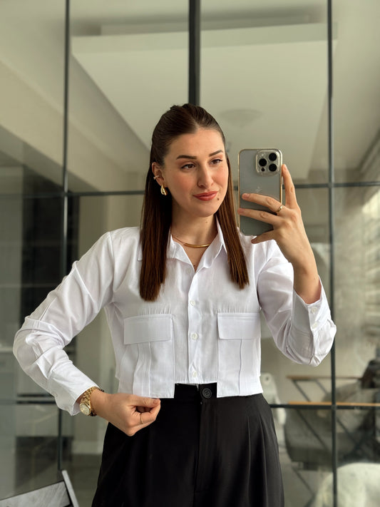 Rennie Cep Detaylı Poplin Gömlek - BEYAZ