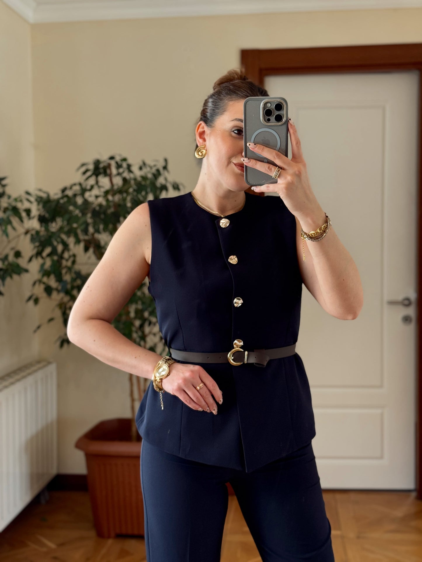 STELLA Kemerli Yelek-LACİVERT