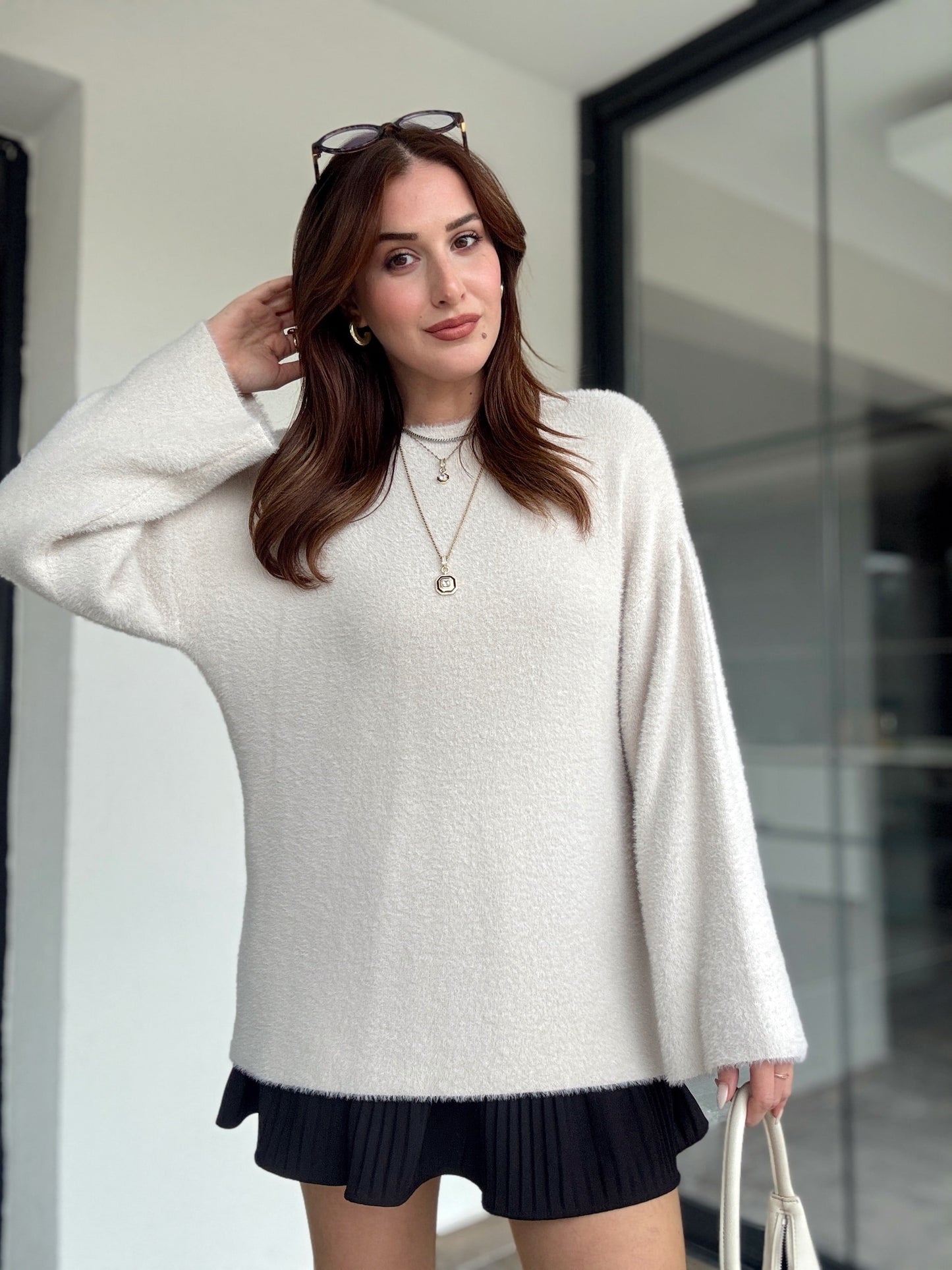 Sakallı triko kazak-BEJ