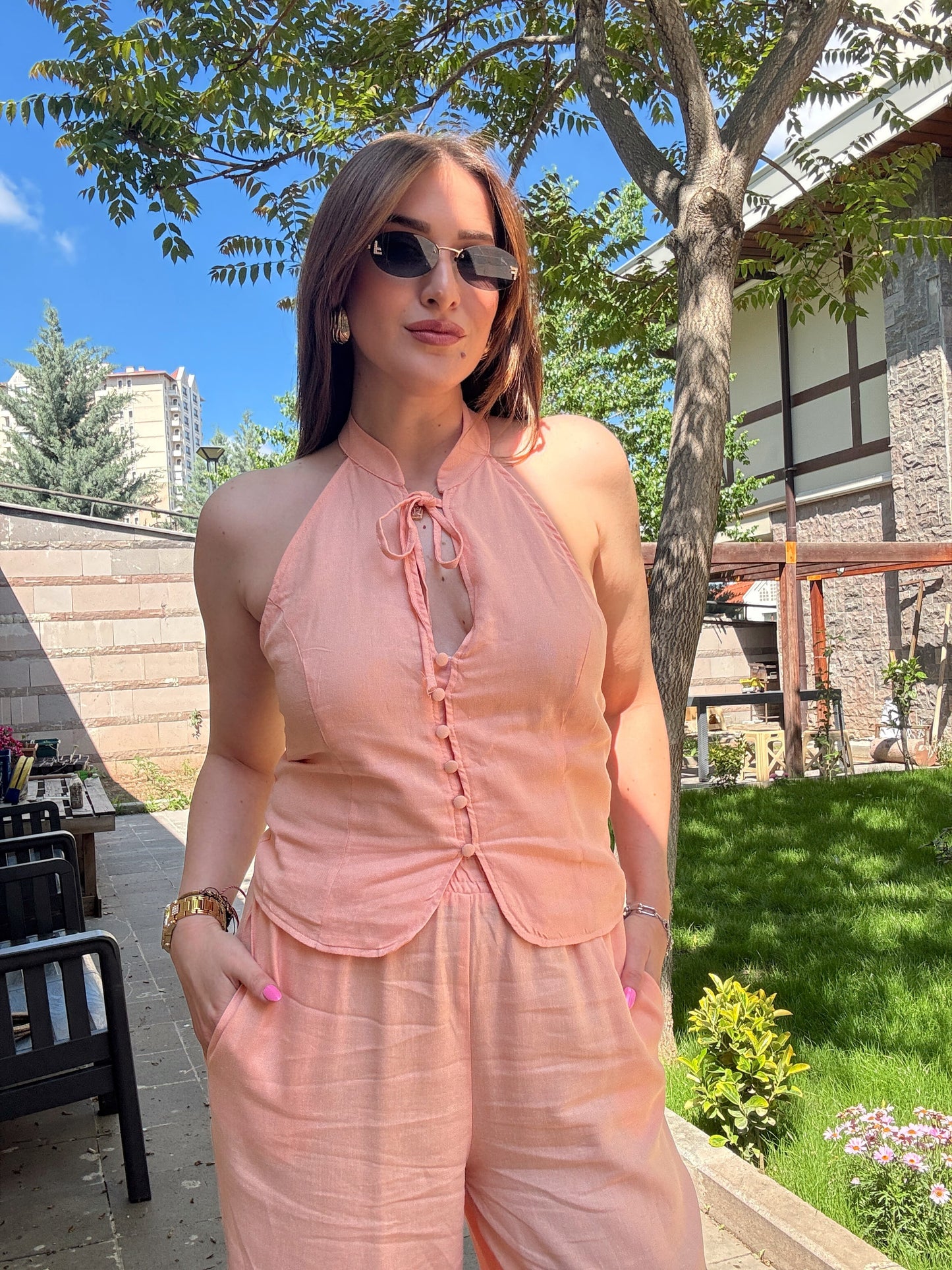 Boyun bağlama Keten takım Yavruağzı