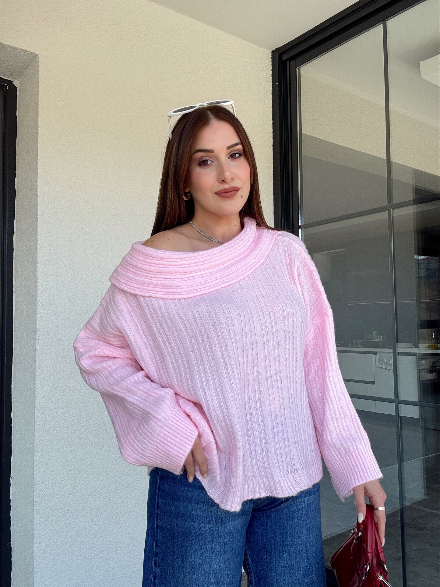 Degaje Yaka Bluz -PEMBE