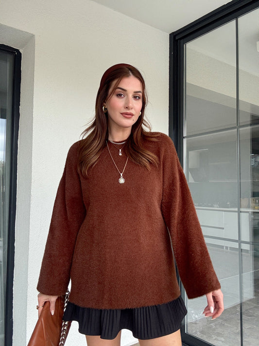 Sakallı triko kazak-KAHVERENGİ