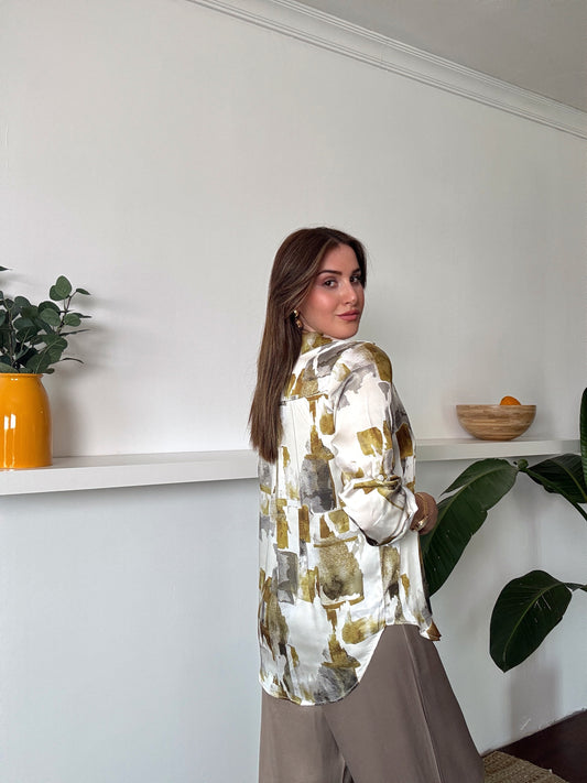 Kolu apoletli saten gömlek YAĞ YEŞİLİ