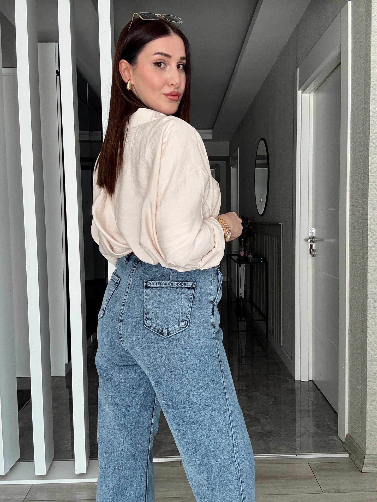 Kemerli Kot Pantolon - MAVİ