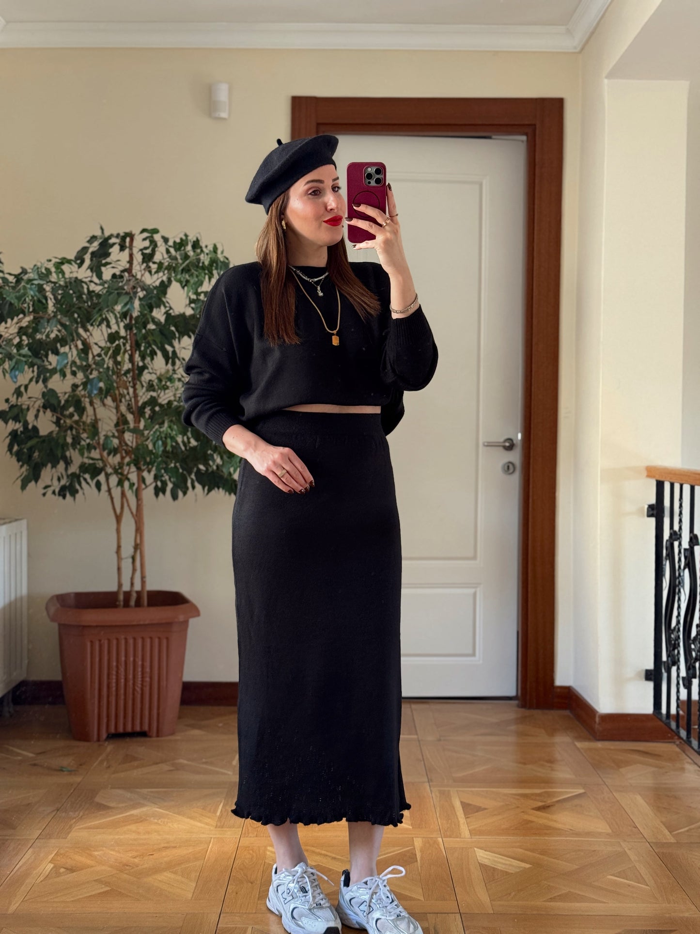 Volanlı triko etek SİYAH