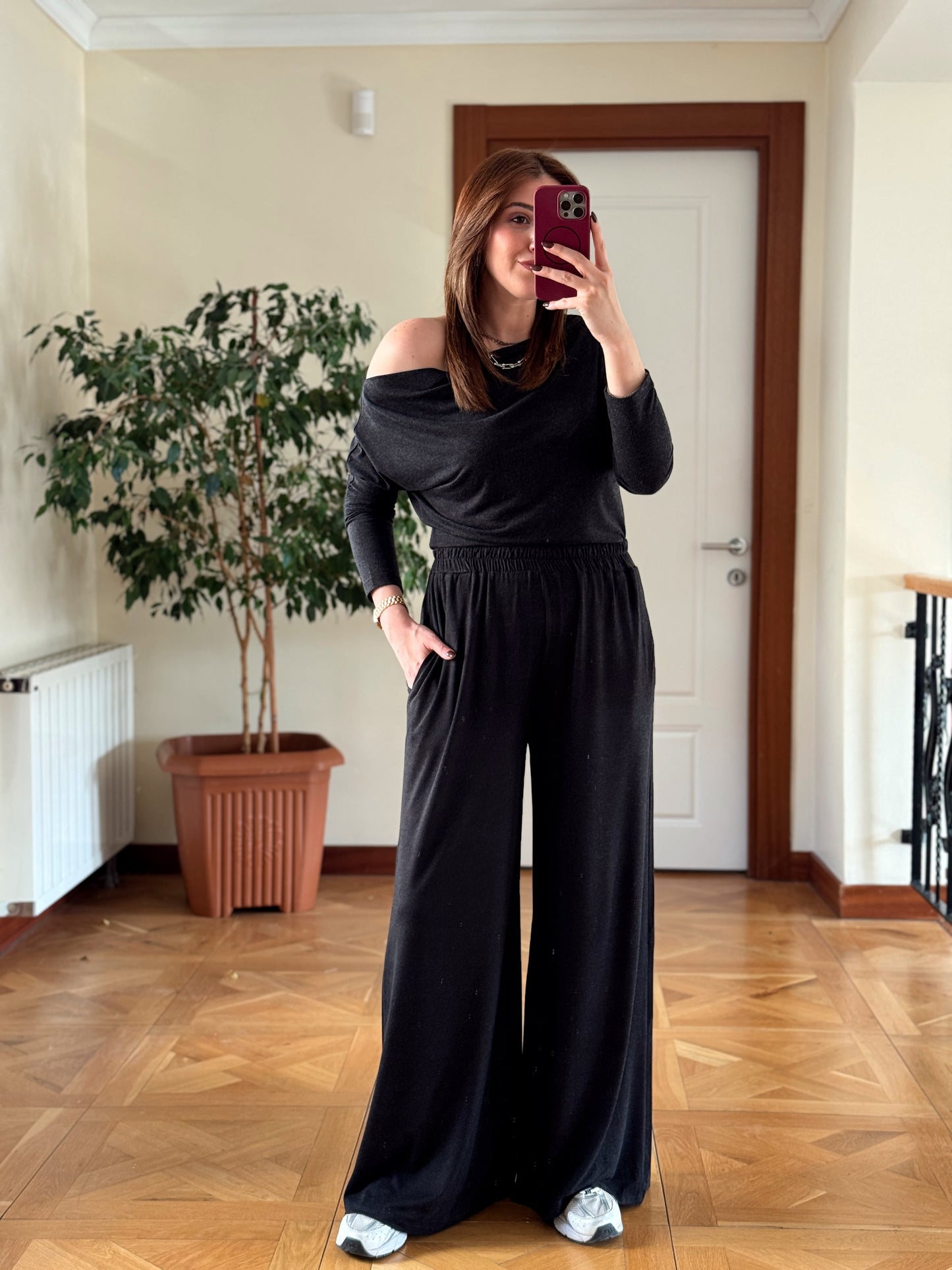 Yarasa kol cepli pantolonlu takım-FÜME