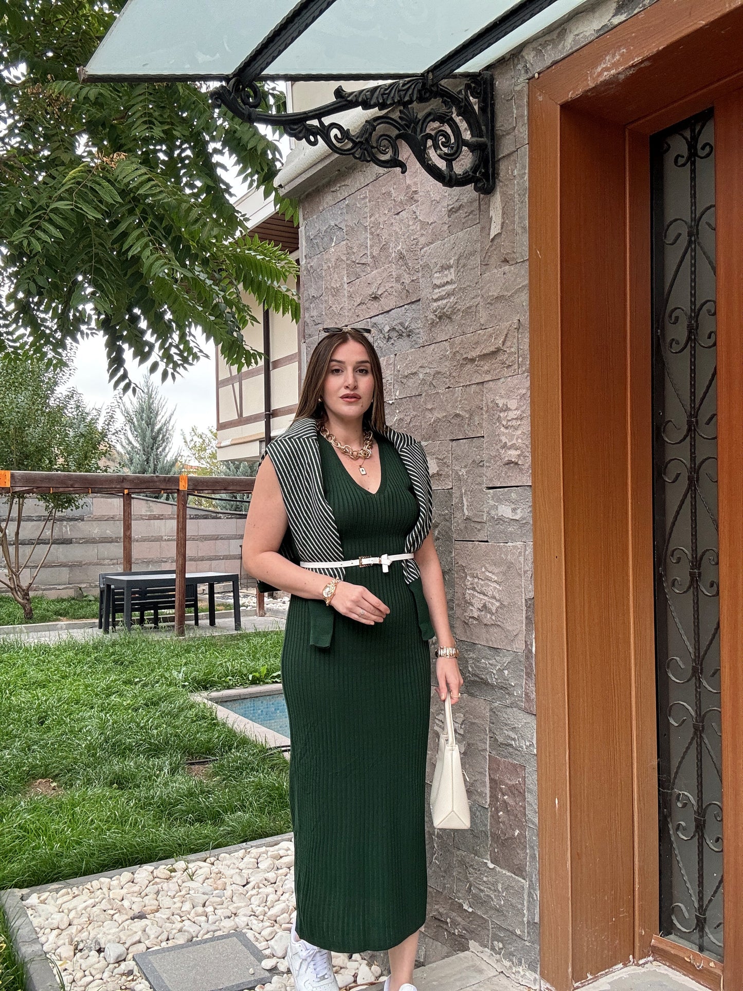 Yatay Çizgili Pikeli Jileli Takım - YEŞİL