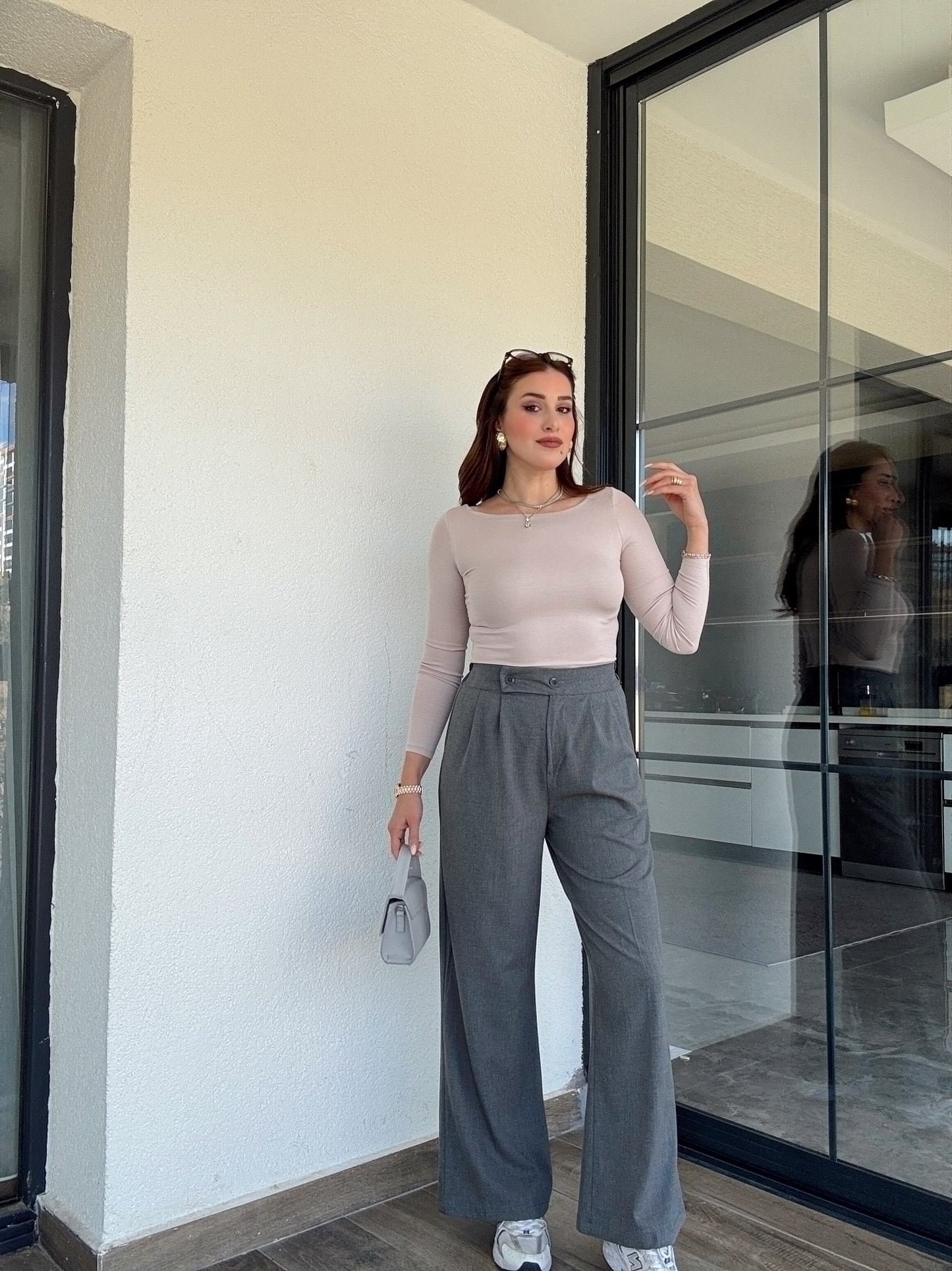 Çift düğme palazzo pantolon-GRİ