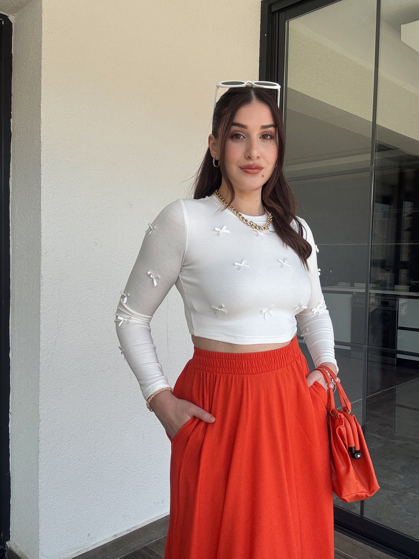 Fiyonklu Crop Bluz EKRU