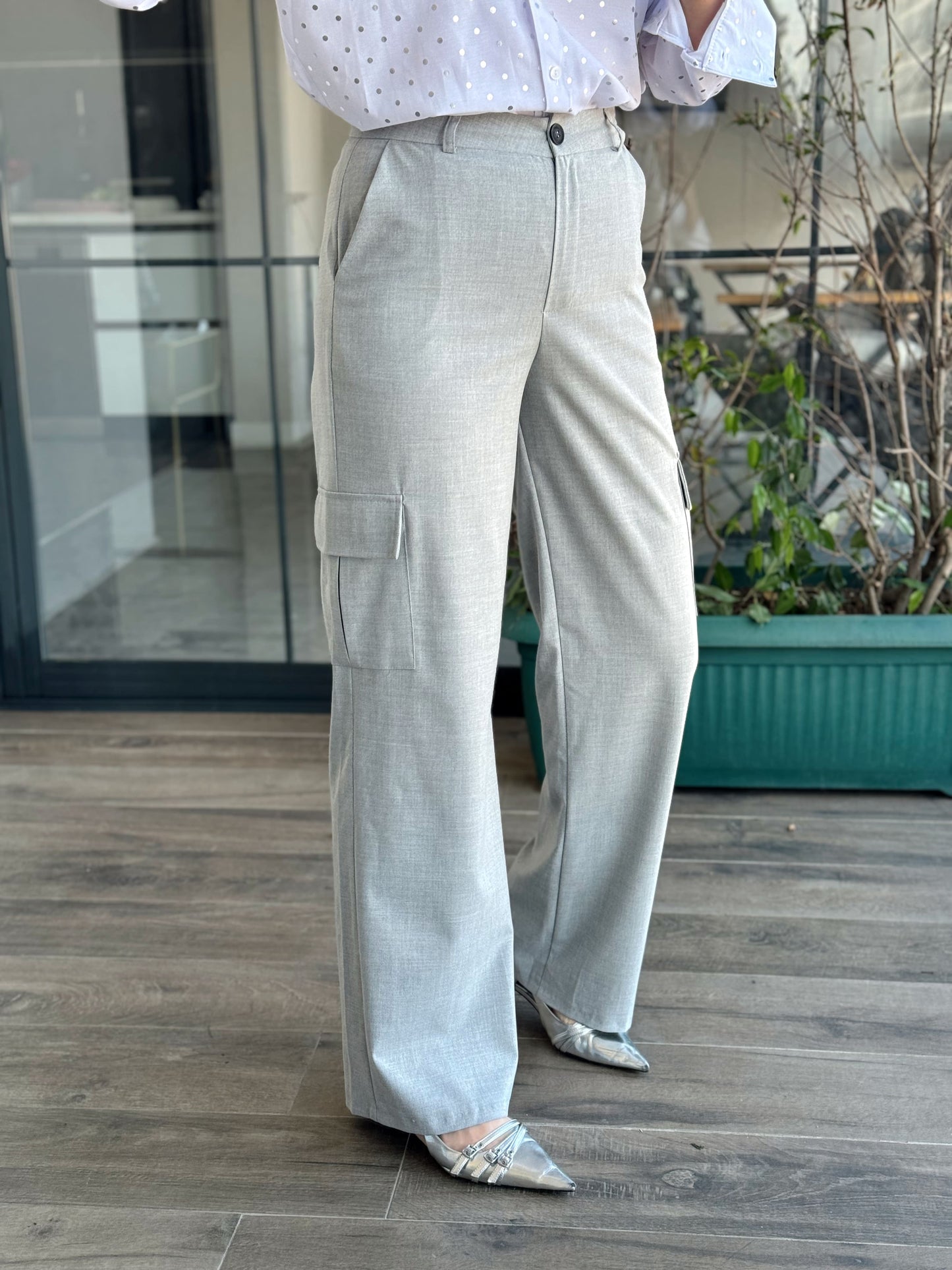 Kargo Cep Geniş Paça Pantolon- GRİ