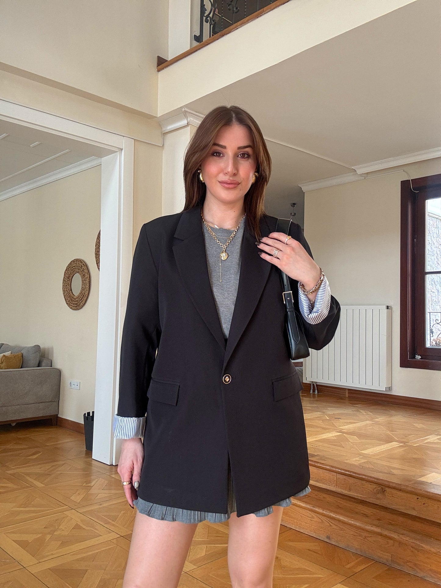 Astarı çizgi detaylı ceket Siyah