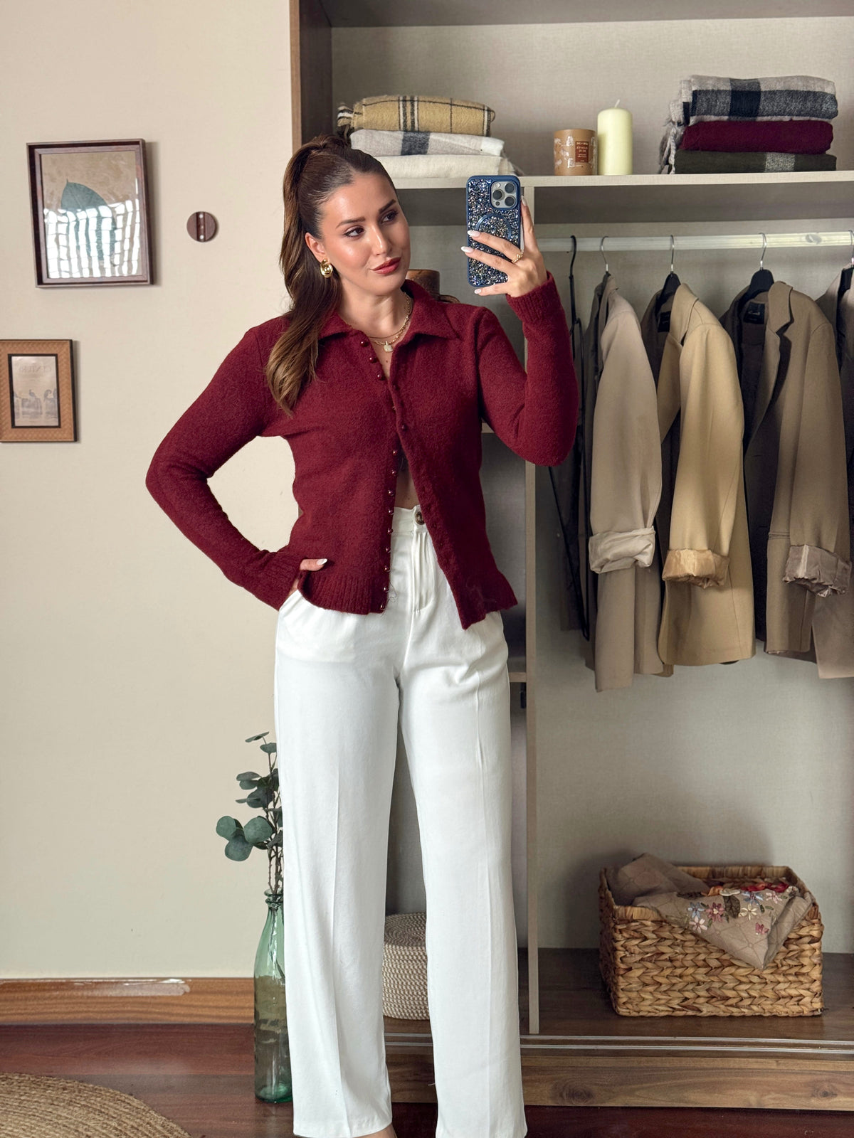 Polo yaka yumoş Pinterest hırka bordo
