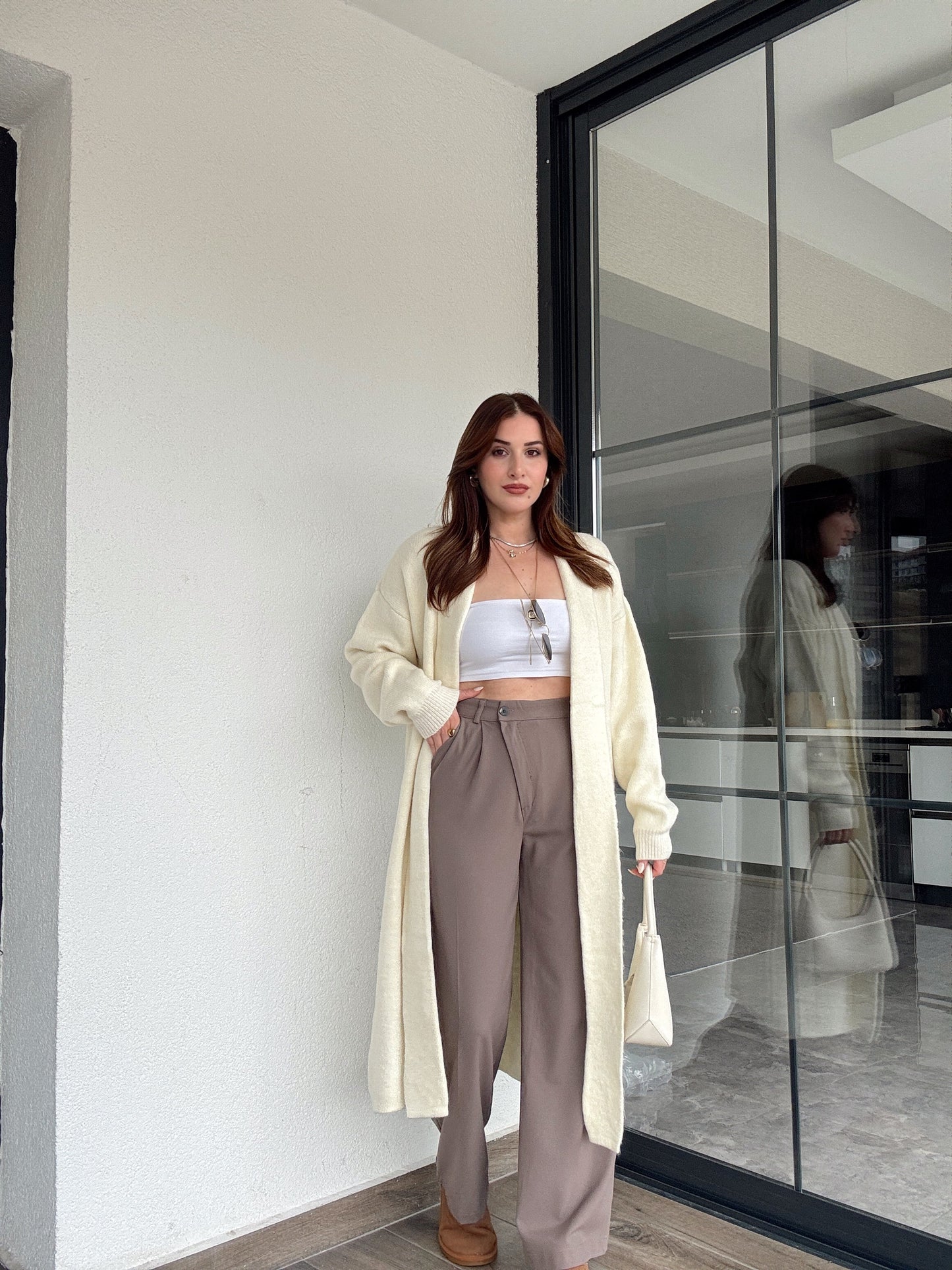 Çapraz kemerli pantolon-VİZON