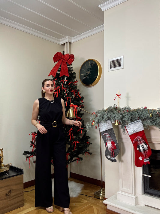 PARİS gold tokalı premium tulum-SİYAH