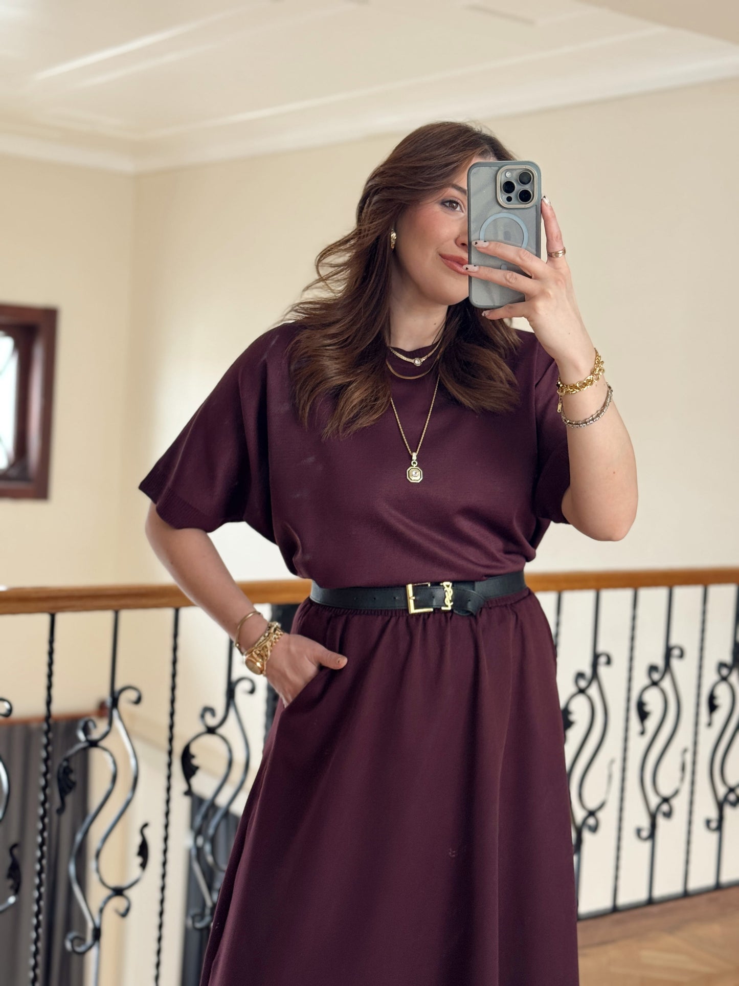 Kısa Kollu Oversize Triko Kazak-MÜRDÜM