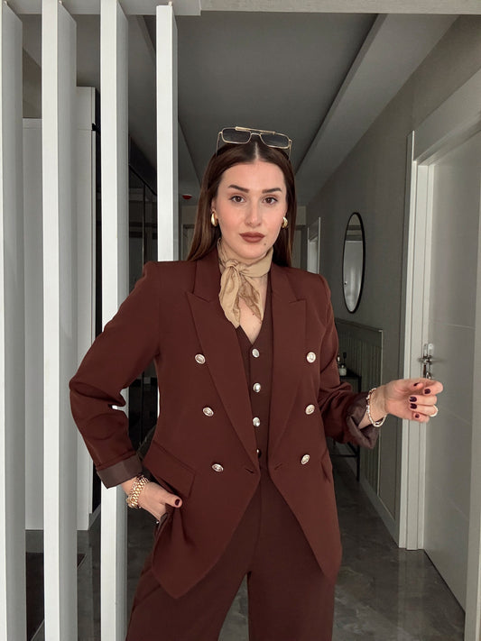 DIANA Düğmeli Astarlı Ceket - KAHVERENGİ