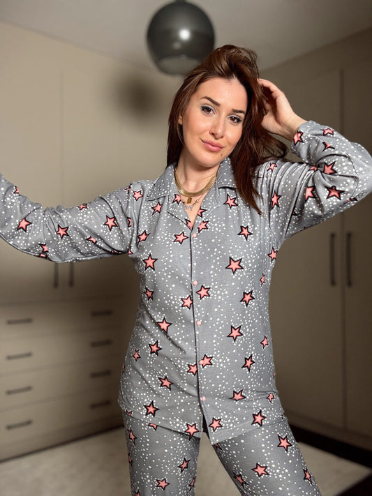 Polar yıldız desenli pijama takımı-GRİ