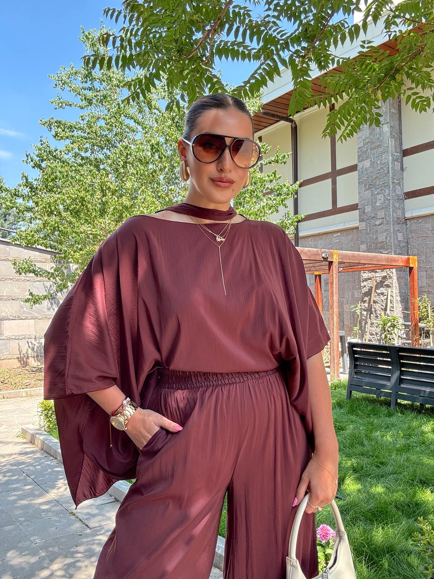 Şal yaka takım Bordo
