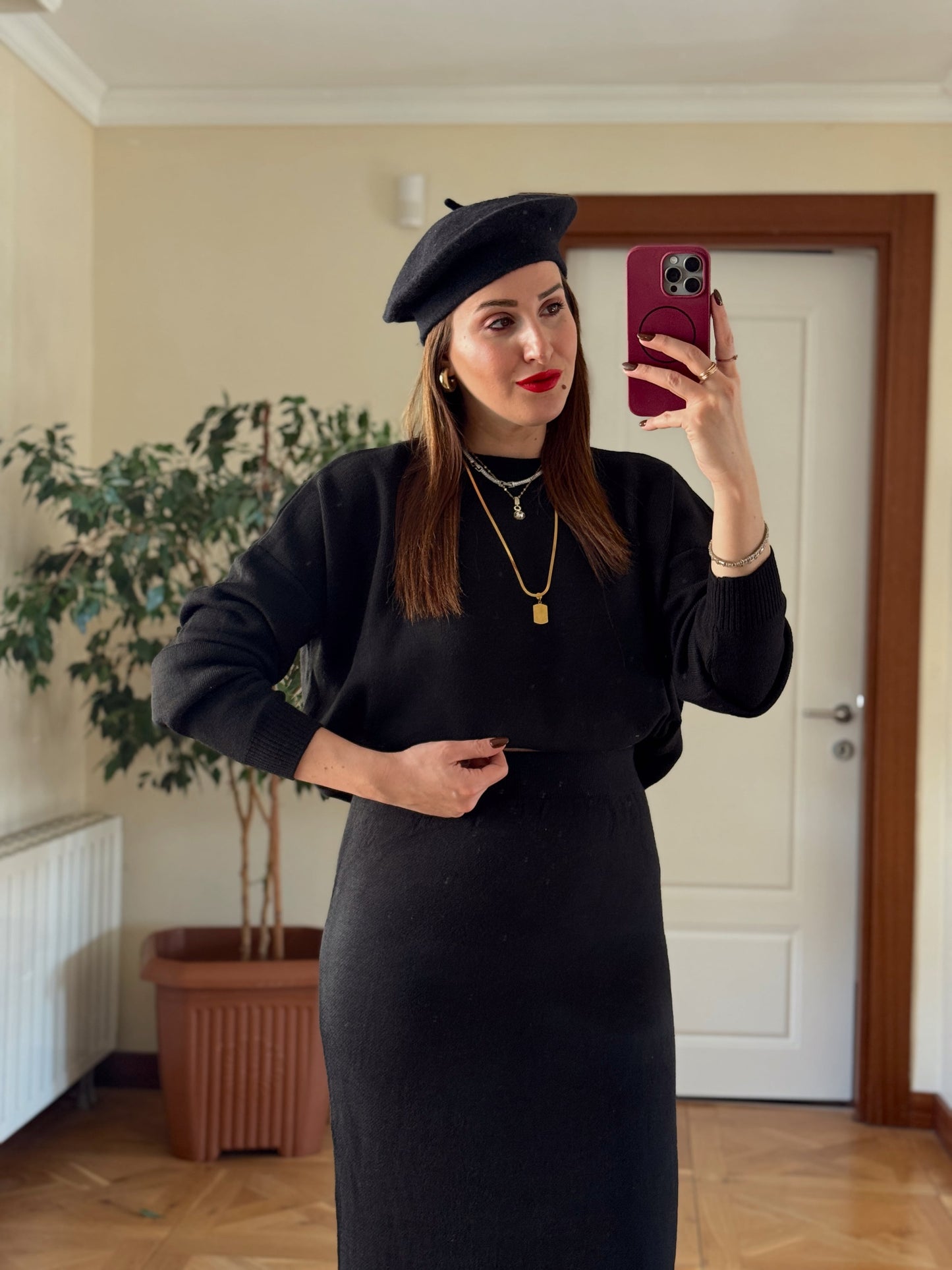 Volanlı triko etek SİYAH