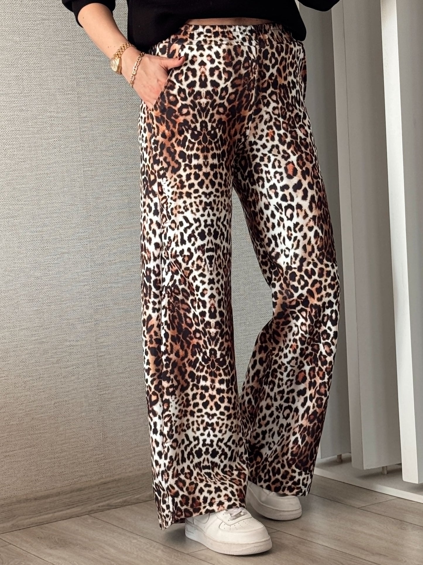 Digital Baskı Palazzo Pantolon - BEJ LEOPAR