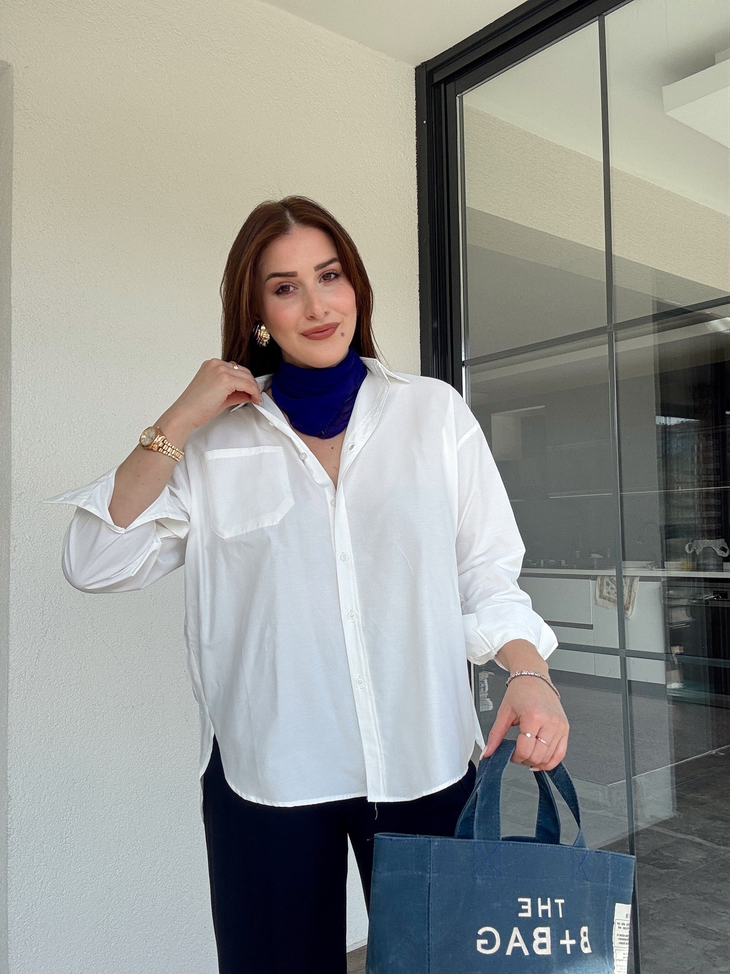 Uzun kol basic gömlek-BEYAZ