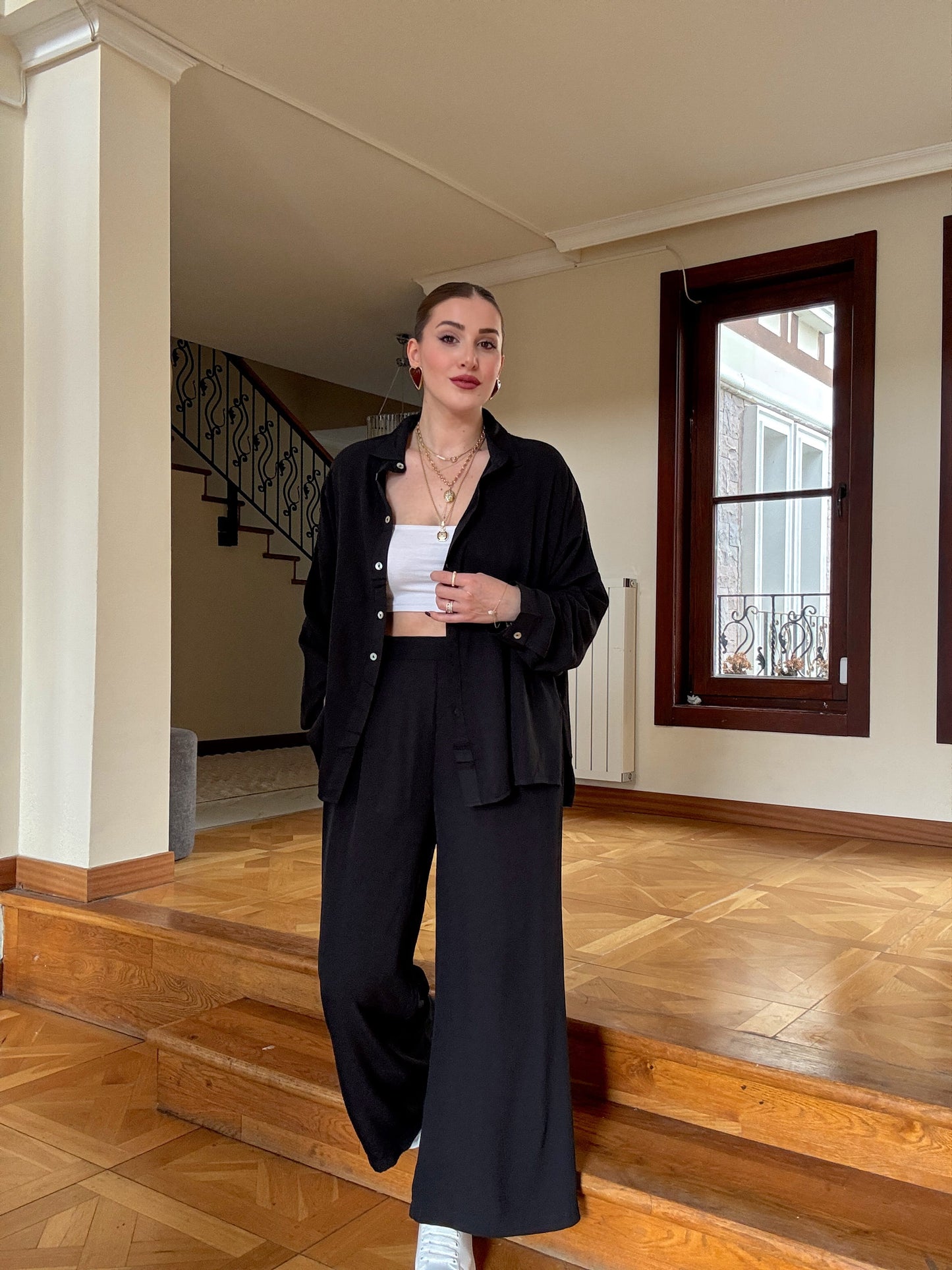 Gofre pantolonlu ikili takım Siyah