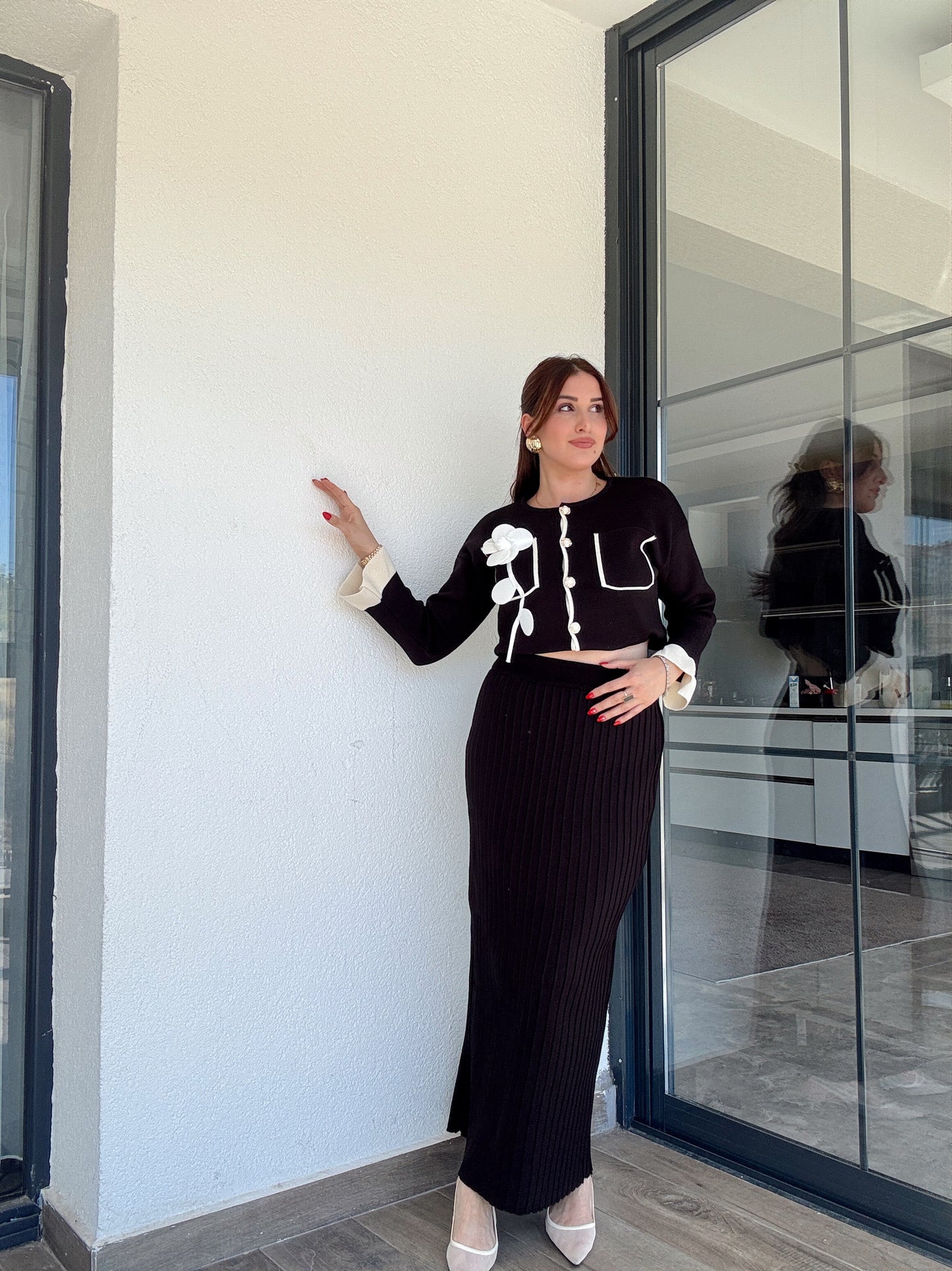 Florya etekli ikili triko takım SİYAH