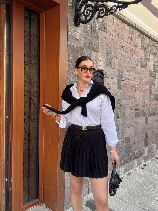 Piliseli Şort Etek SİYAH